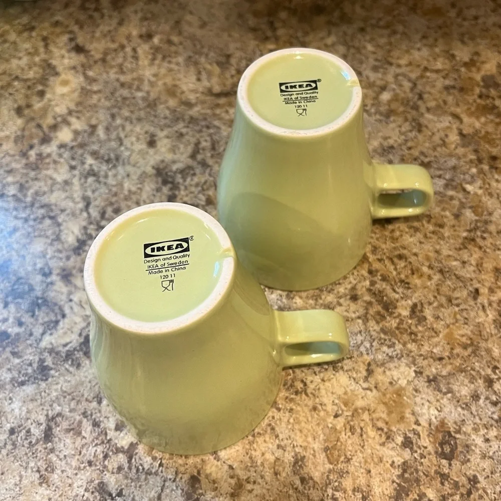 IKEA Coffee FARGRIK Mugs Stackable 8 Oz. Avocado Green Set of 2